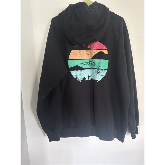 Reel Life Black Graphic Hoodie Sweatshirt Sz XXL Men’s Fishing Campfire Camping - Picture 1 of 6